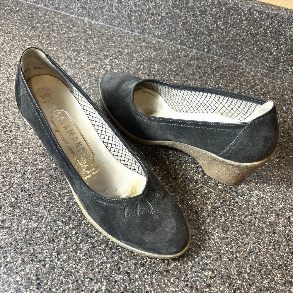 Salamander Womens Size UK 6.5 US 8.5 Gray Suede Pump Comfort Wedge Heels Slip On